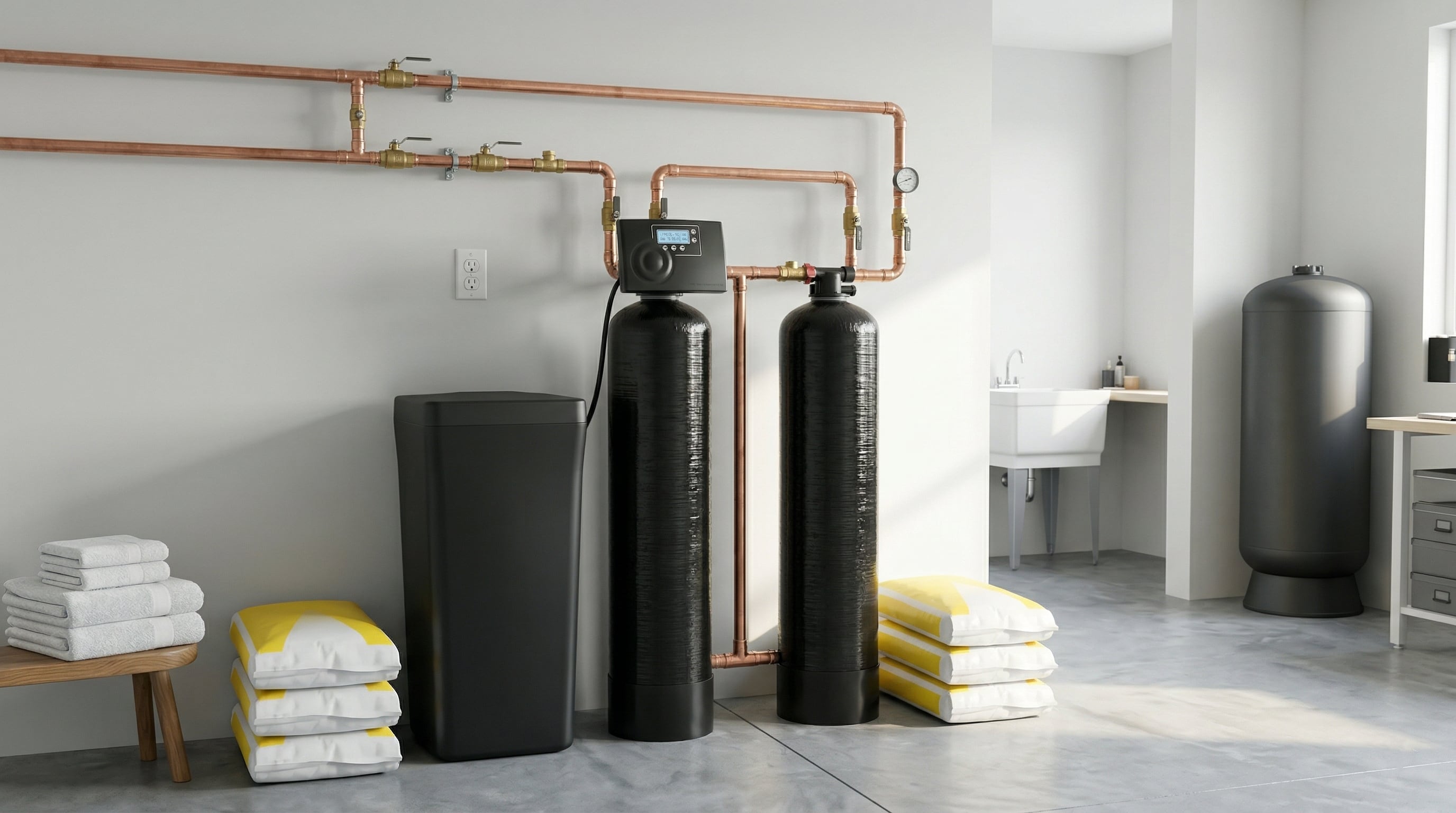 Professional water softener installation in an Ammon home utility room